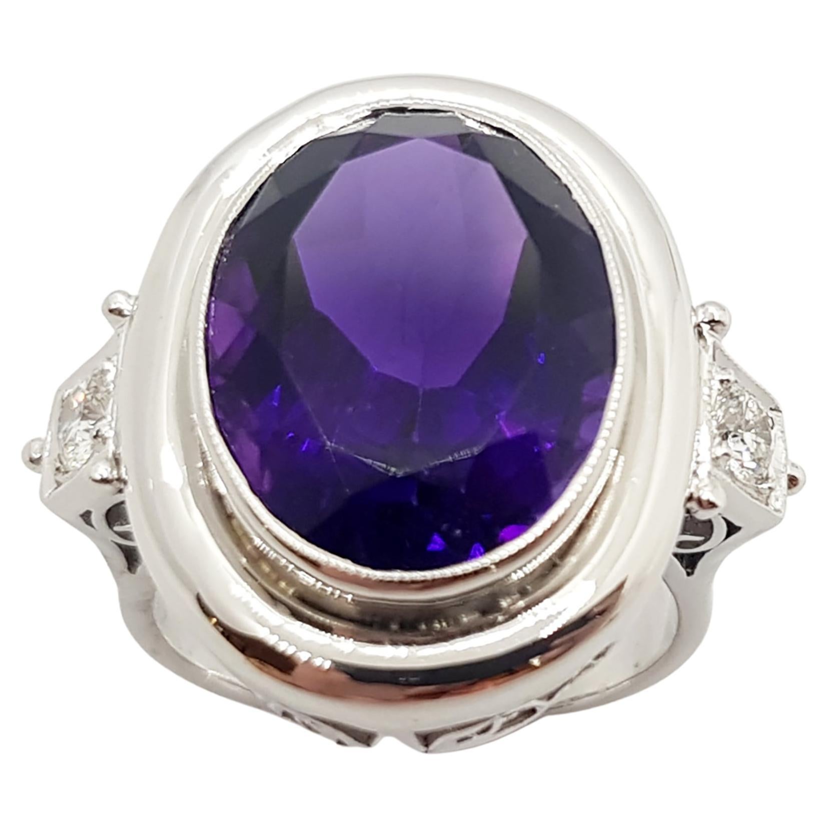 Amethyst with Diamond Ring Set in 18 Karat White Gold Settings