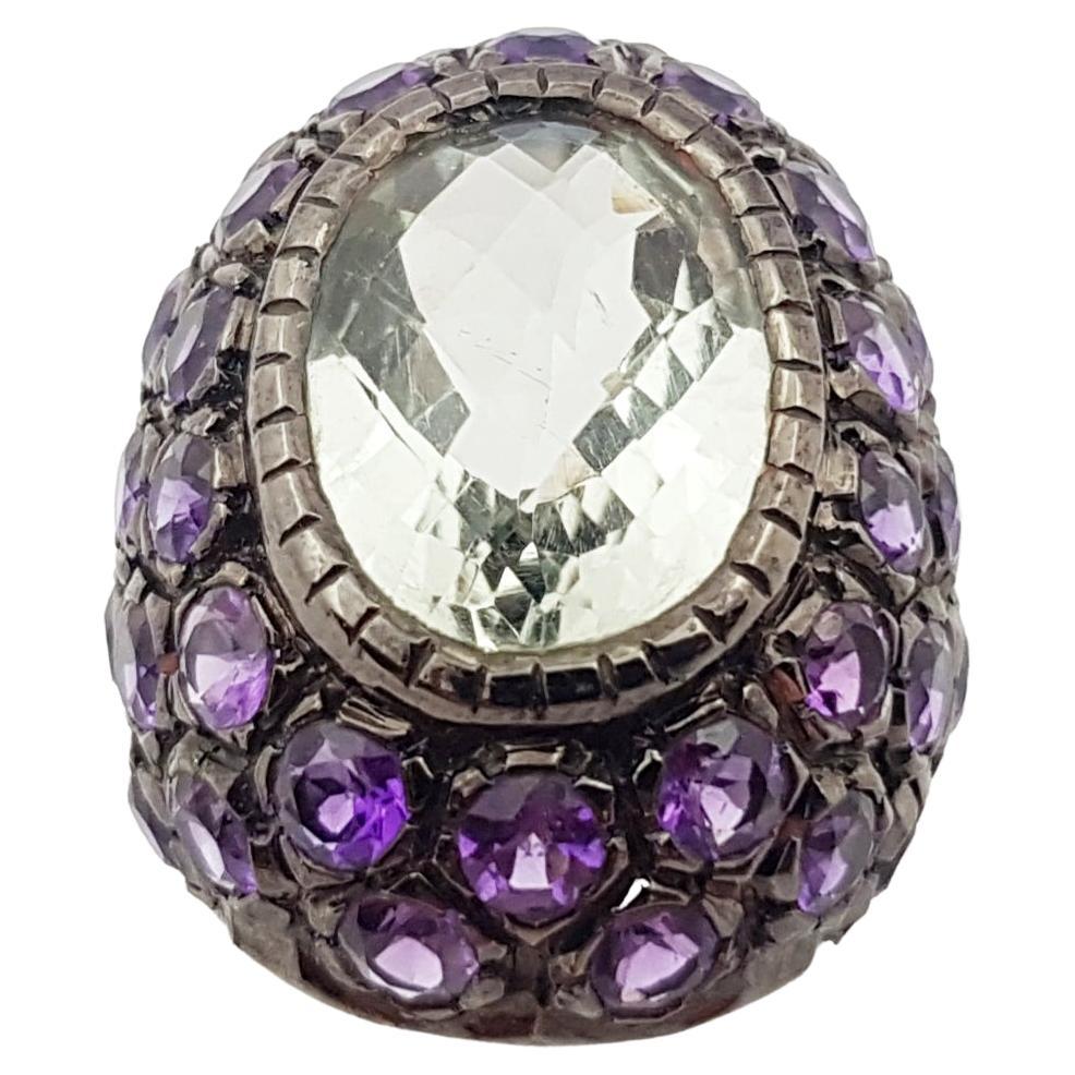 Amethyst with Green Amethyst Ring set in Silver Settings