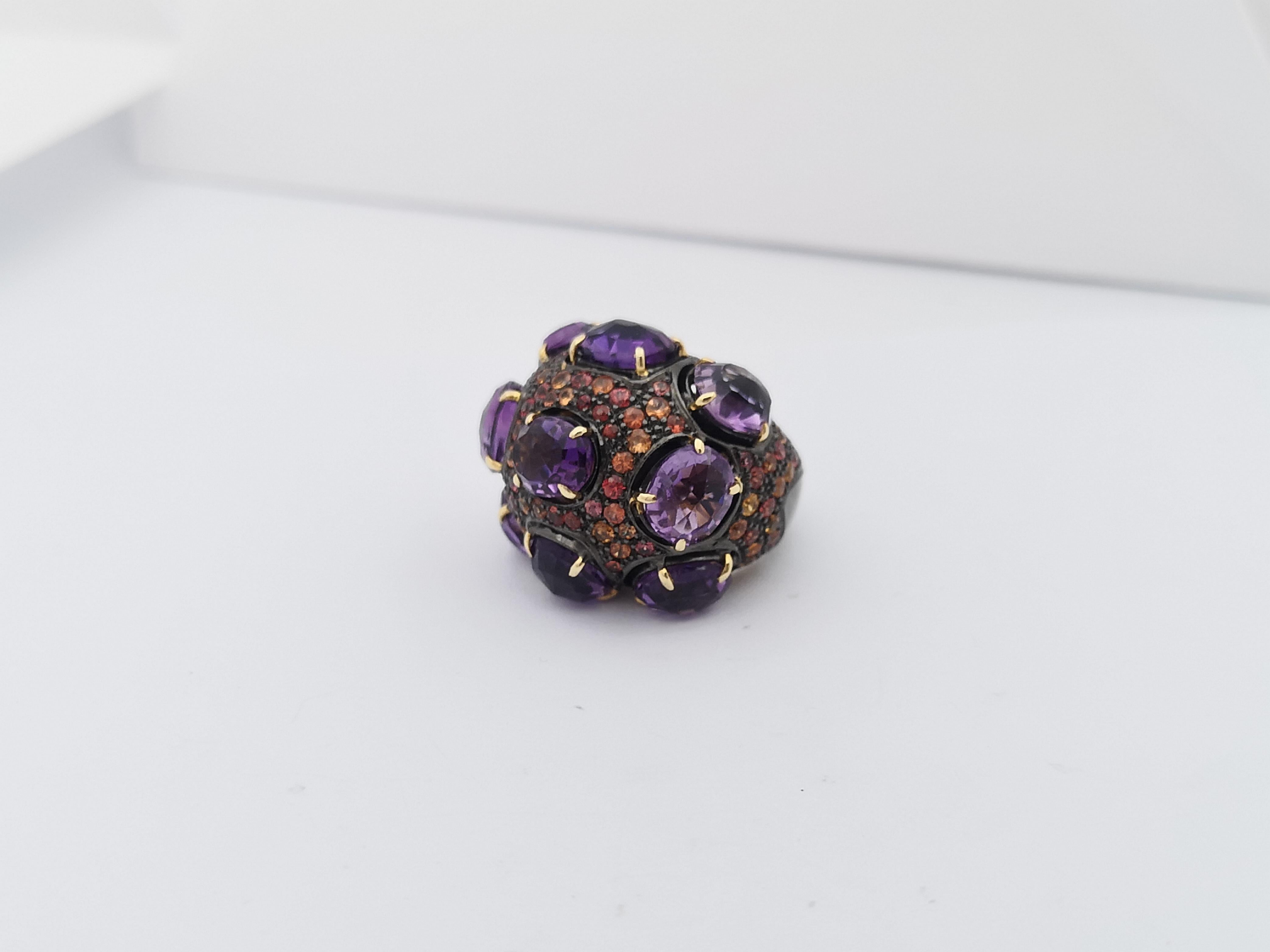 Amethyst with Orange Sapphire Ring set in Silver Settings For Sale 5