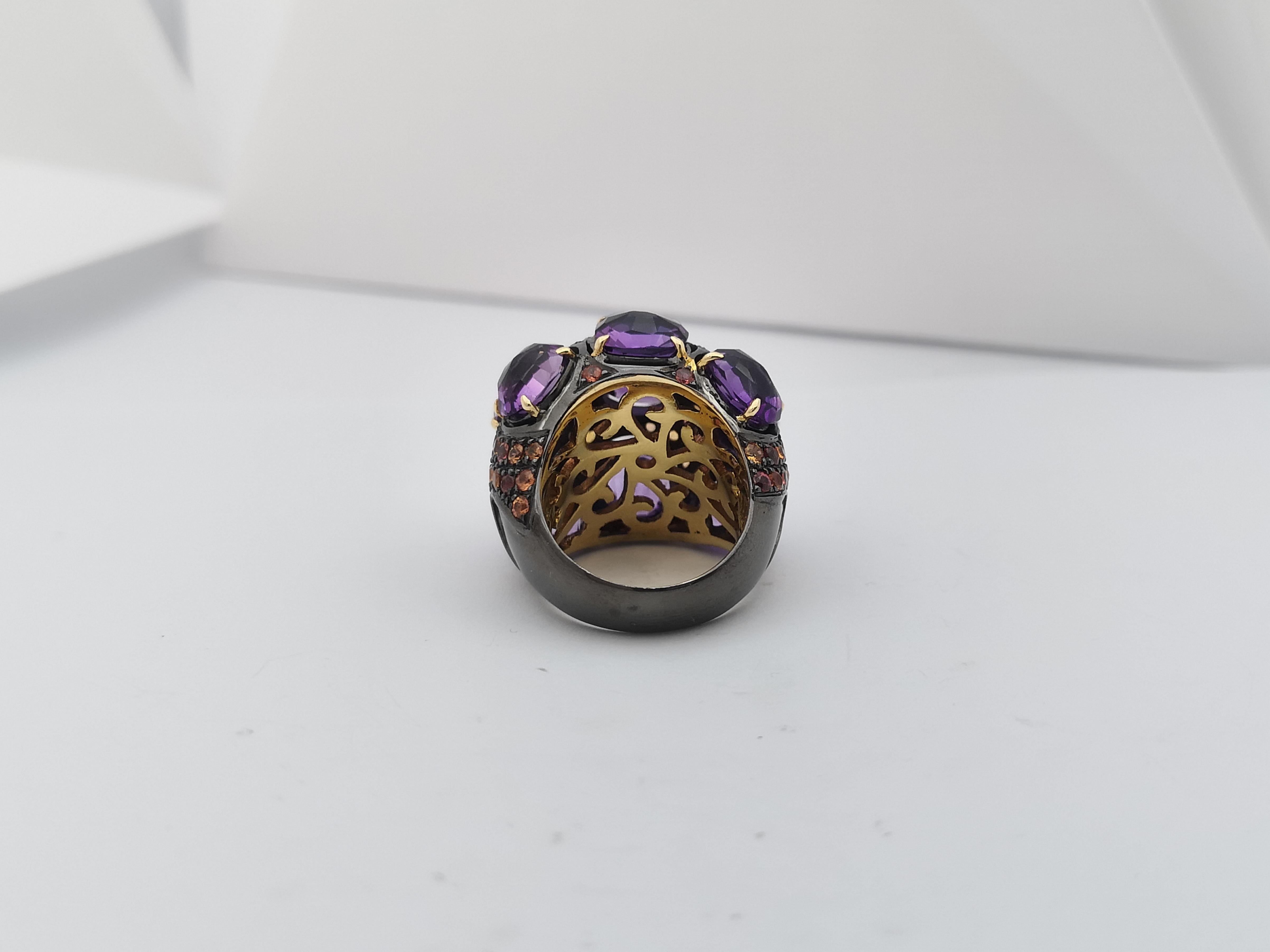 Ring mit Amethyst und orangefarbenem Saphir in Silberfassungen gefasst im Angebot 8