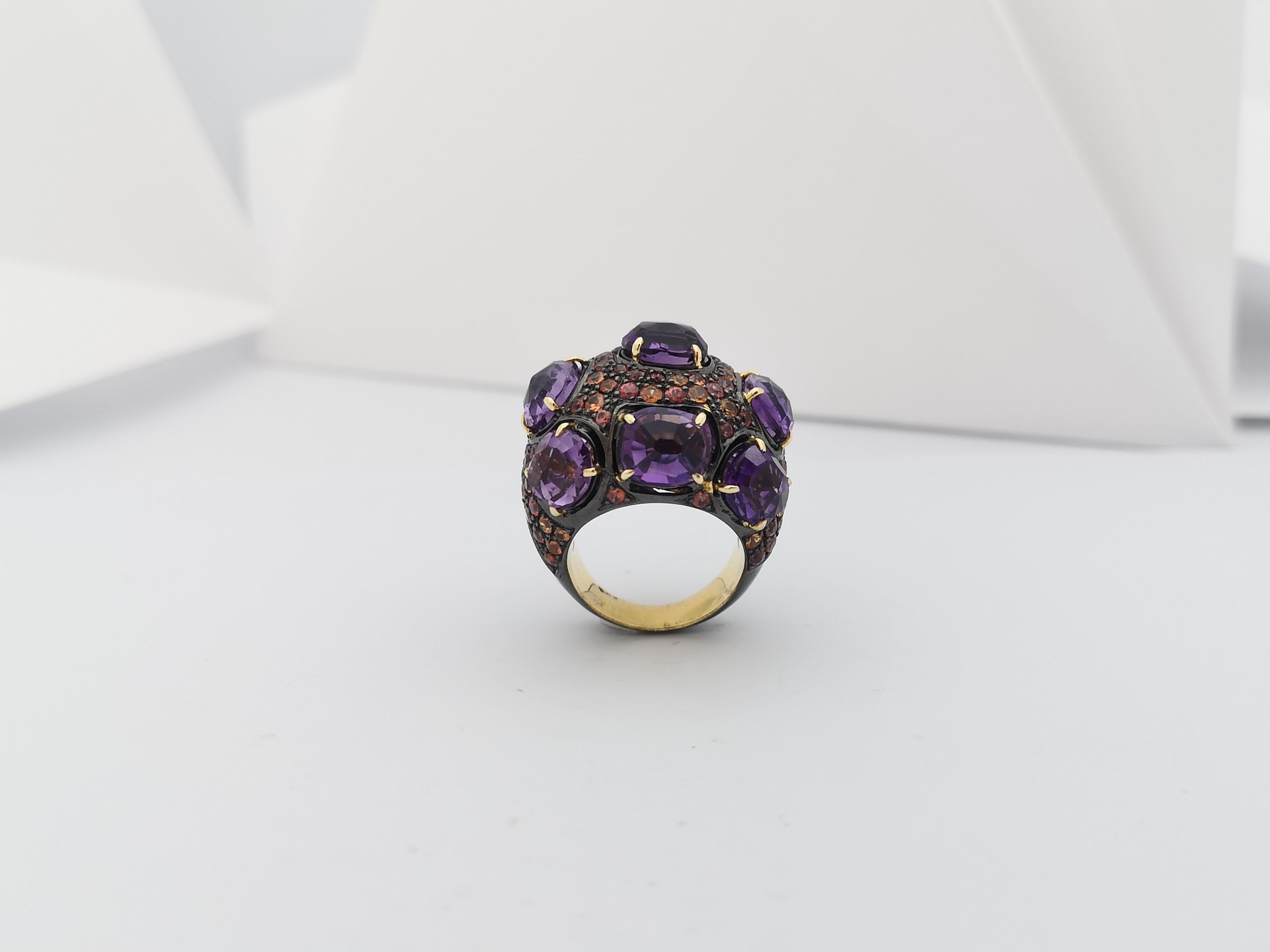 Amethyst with Orange Sapphire Ring set in Silver Settings For Sale 7