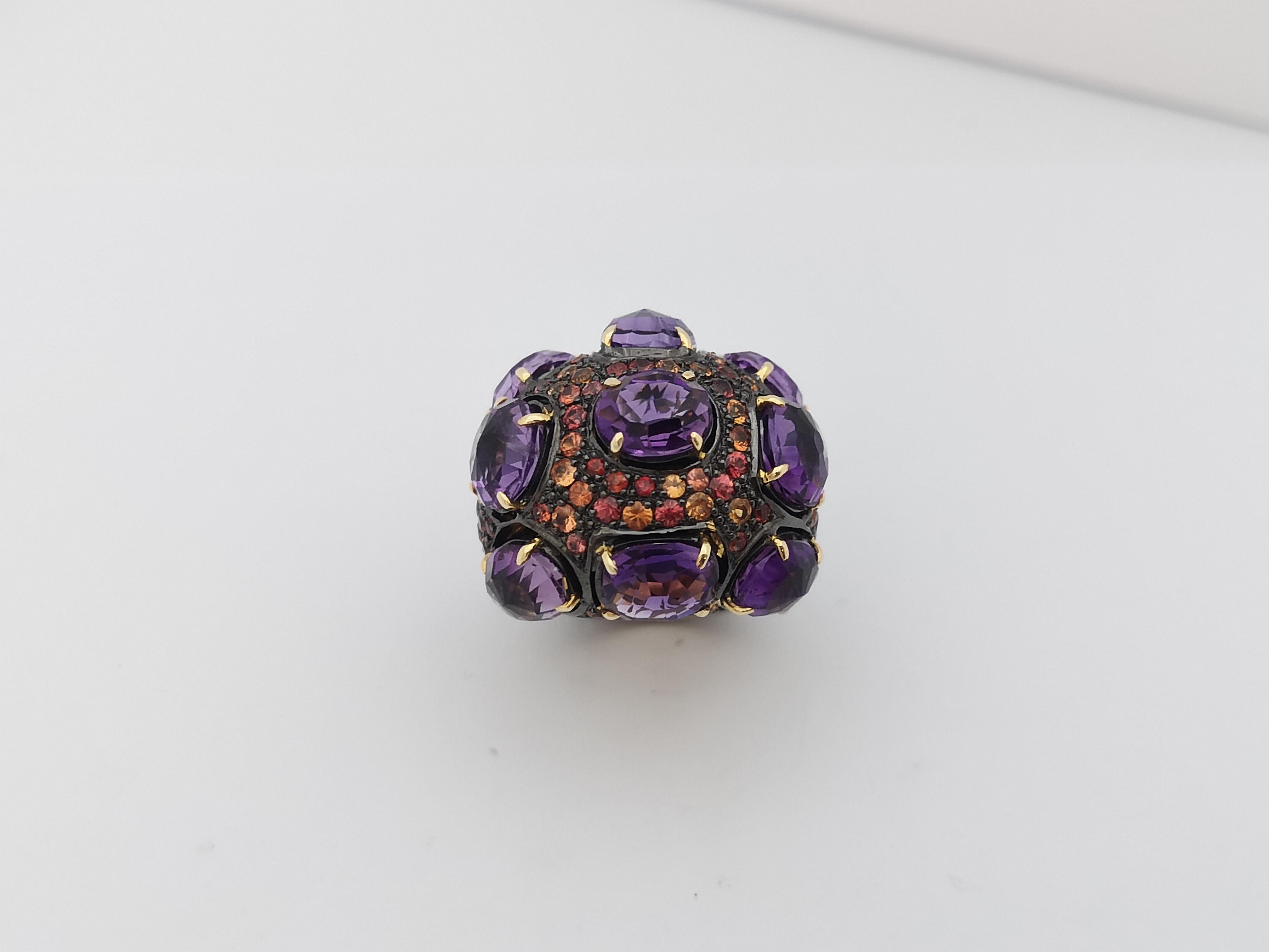 Amethyst with Orange Sapphire Ring set in Silver Settings For Sale 8