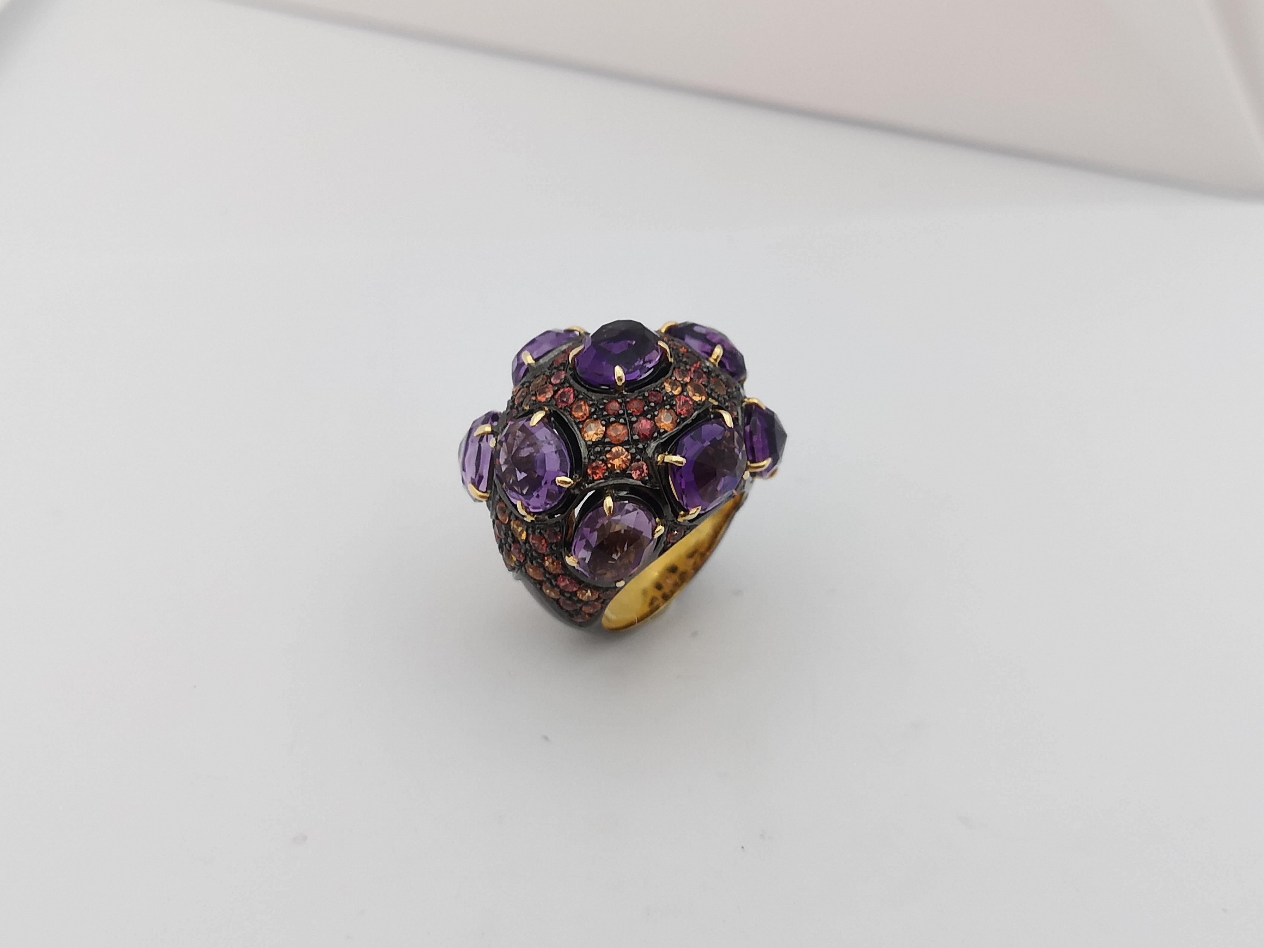 Amethyst with Orange Sapphire Ring set in Silver Settings For Sale 9