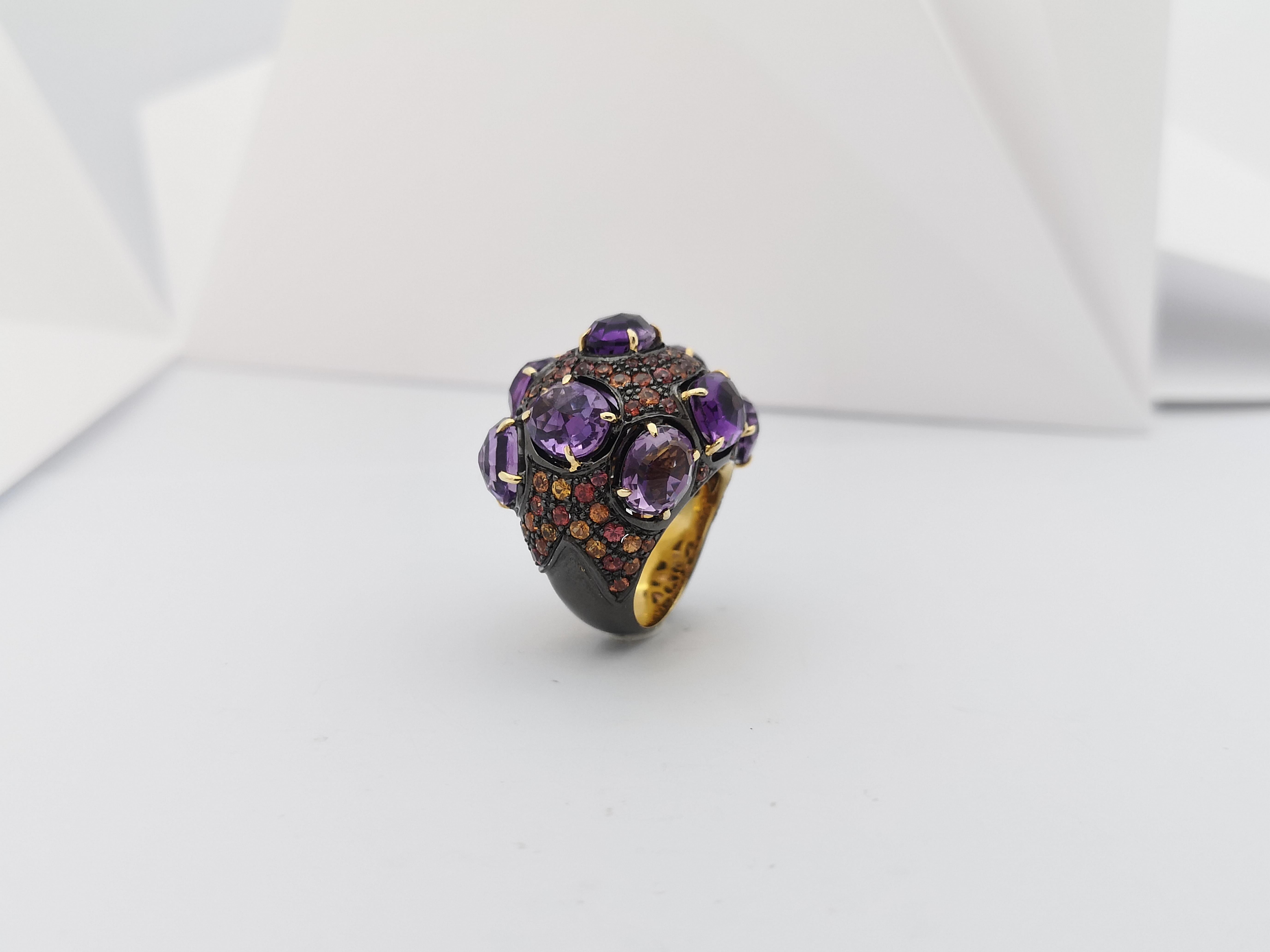 Amethyst with Orange Sapphire Ring set in Silver Settings For Sale 10