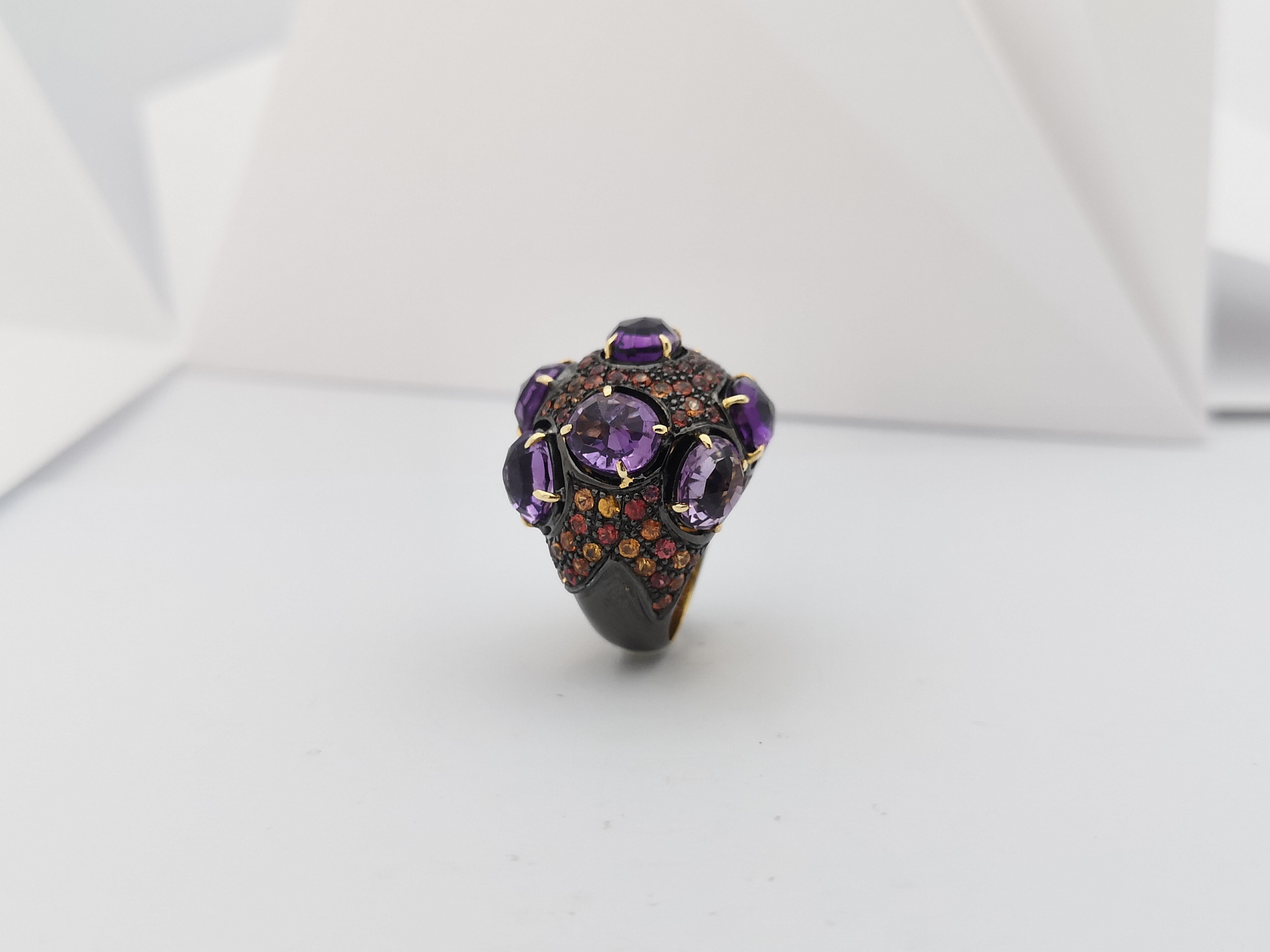 Amethyst with Orange Sapphire Ring set in Silver Settings For Sale 11