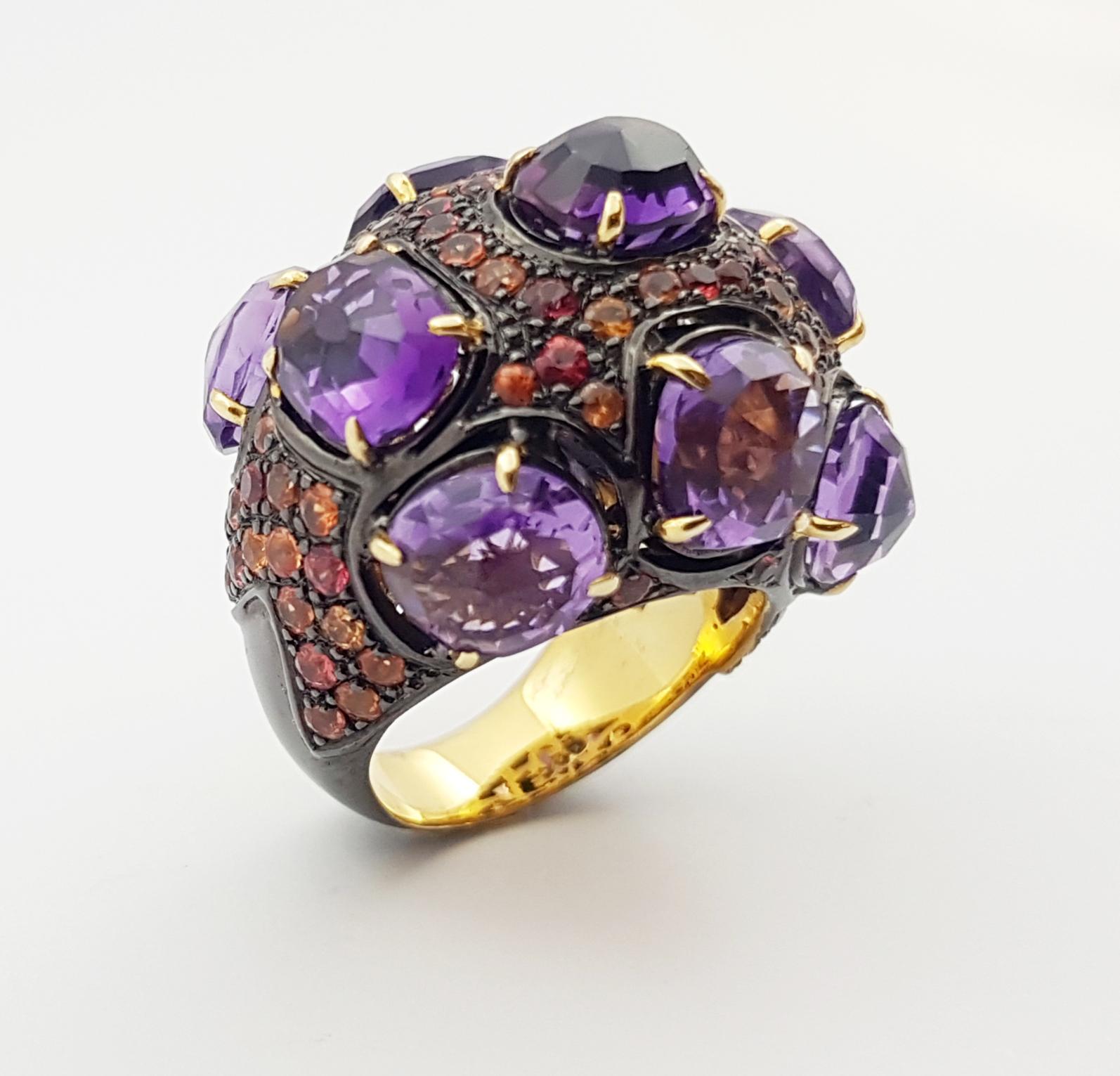 Amethyst with Orange Sapphire Ring set in Silver Settings In New Condition For Sale In Dusit, 10
