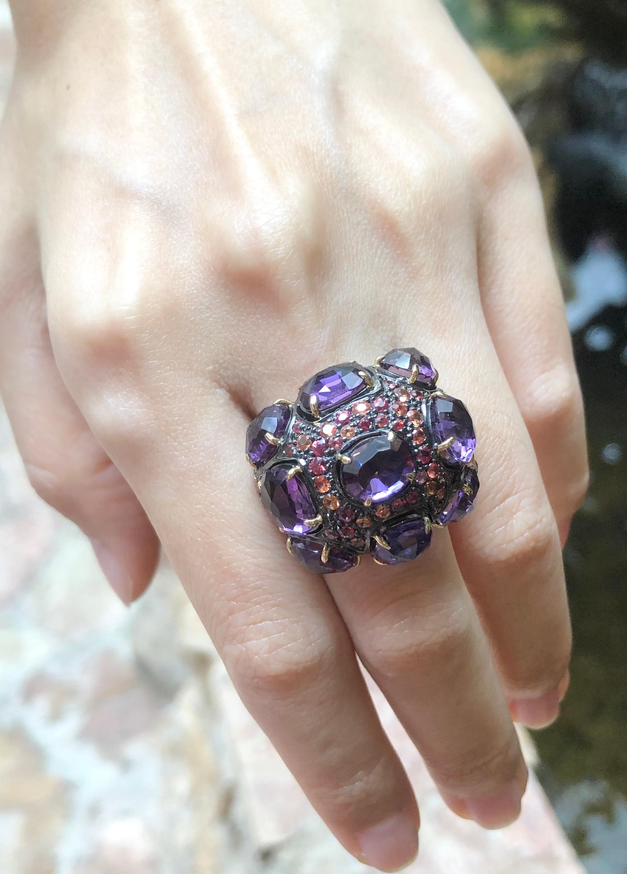 Amethyst with Orange Sapphire Ring set in Silver Settings For Sale 1