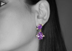 Amethyst with Peridot Rose Gold Dangle Earrings