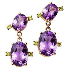 Amethyst with Peridot Rose Gold Dangle Earrings by Alexander Leyser