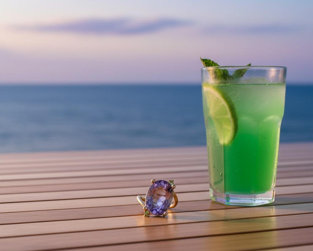 Taglio ovale Anello in oro rosa con ametista e peridoto di Alexander Leyser in vendita