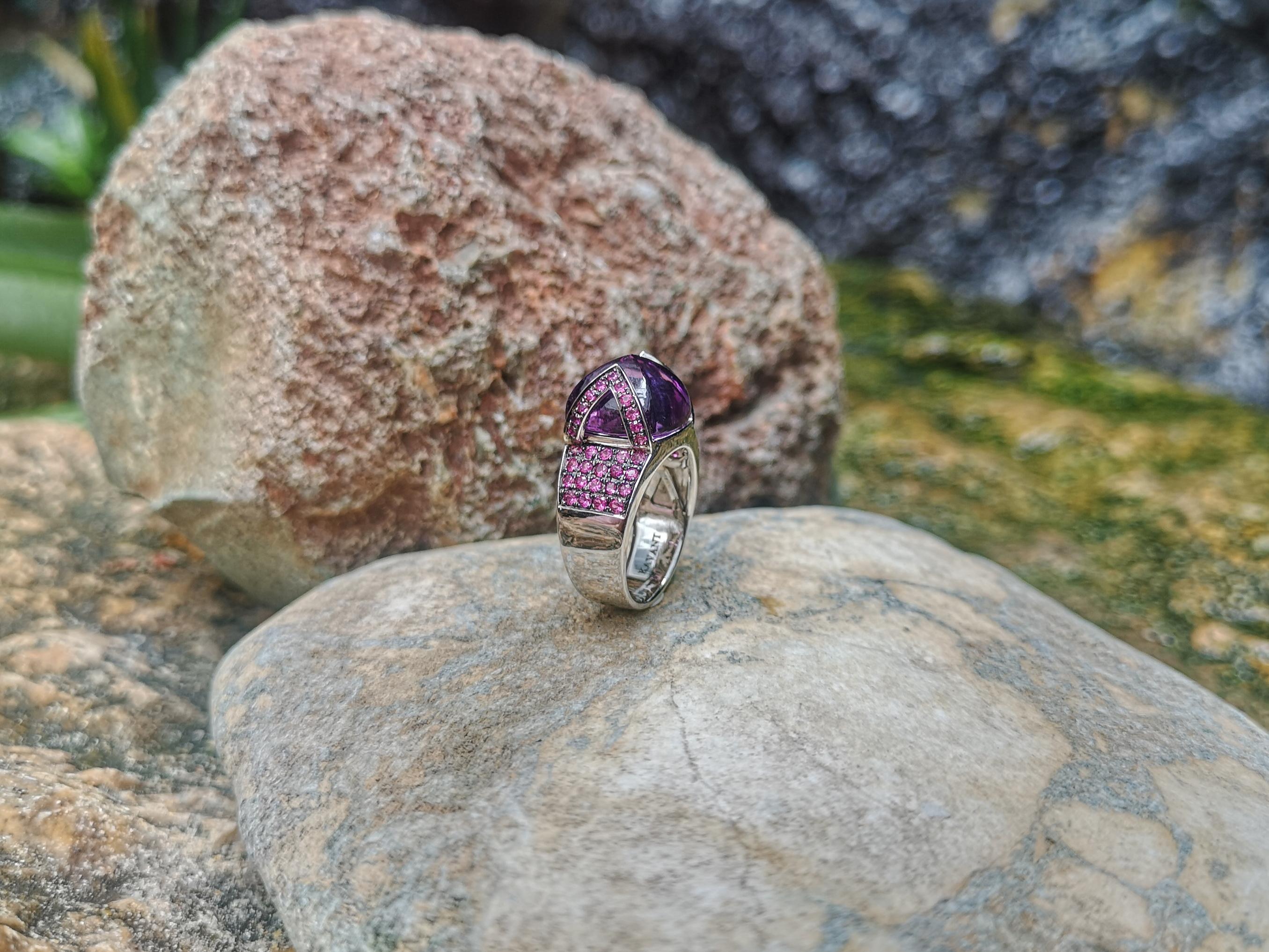 Amethyst with Pink Sapphire Ring Set in 18 K White Gold For Sale 6