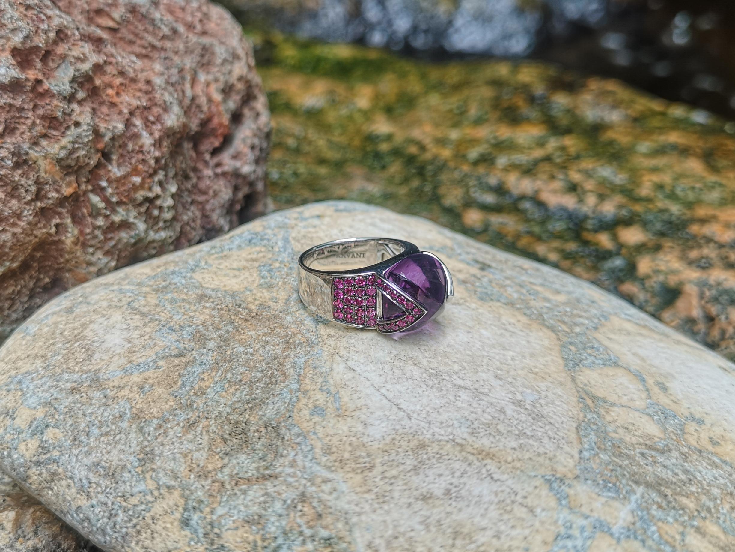 Amethyst with Pink Sapphire Ring Set in 18 K White Gold For Sale 7