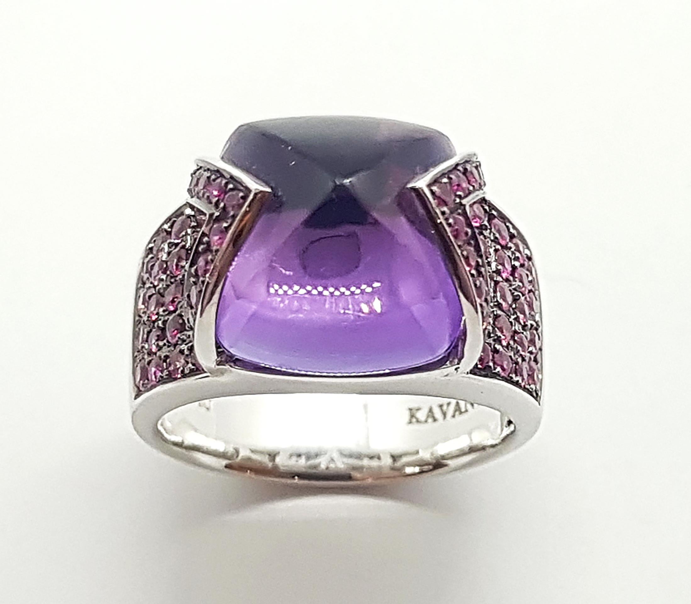 Amethyst 8.86 carats with Pink Sapphire 0.77 carat Ring set in 18 Karat White Gold Settings

Width:  1.3 cm 
Length:  1.2 cm
Ring Size: 52
Total Weight: 11.03 grams


