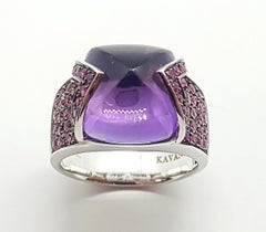 Amethyst with Pink Sapphire Ring Set in 18 K White Gold