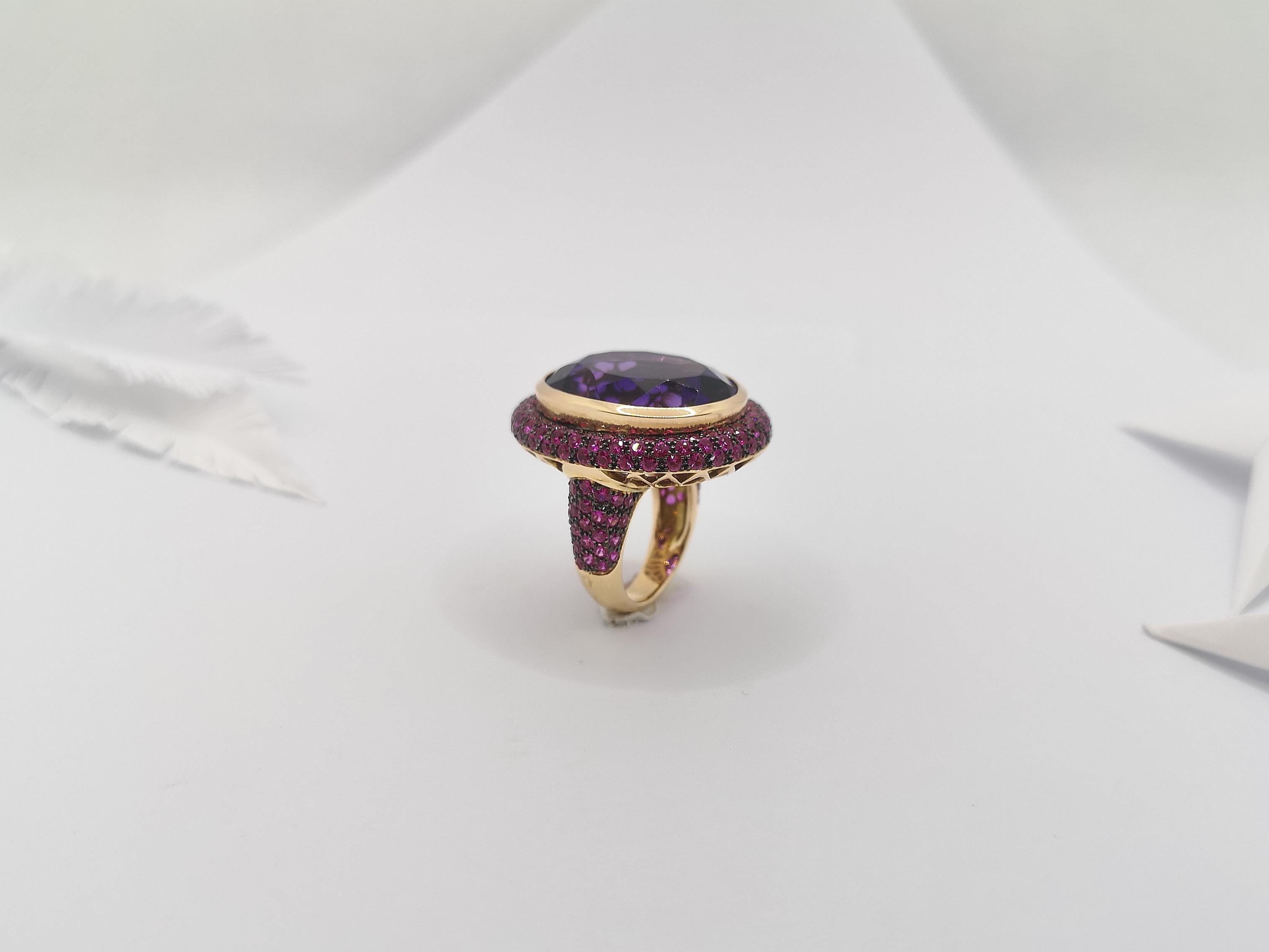 Amethyst with Pink Sapphire Ring Set in 18 Karat Rose Gold Settings For Sale 1
