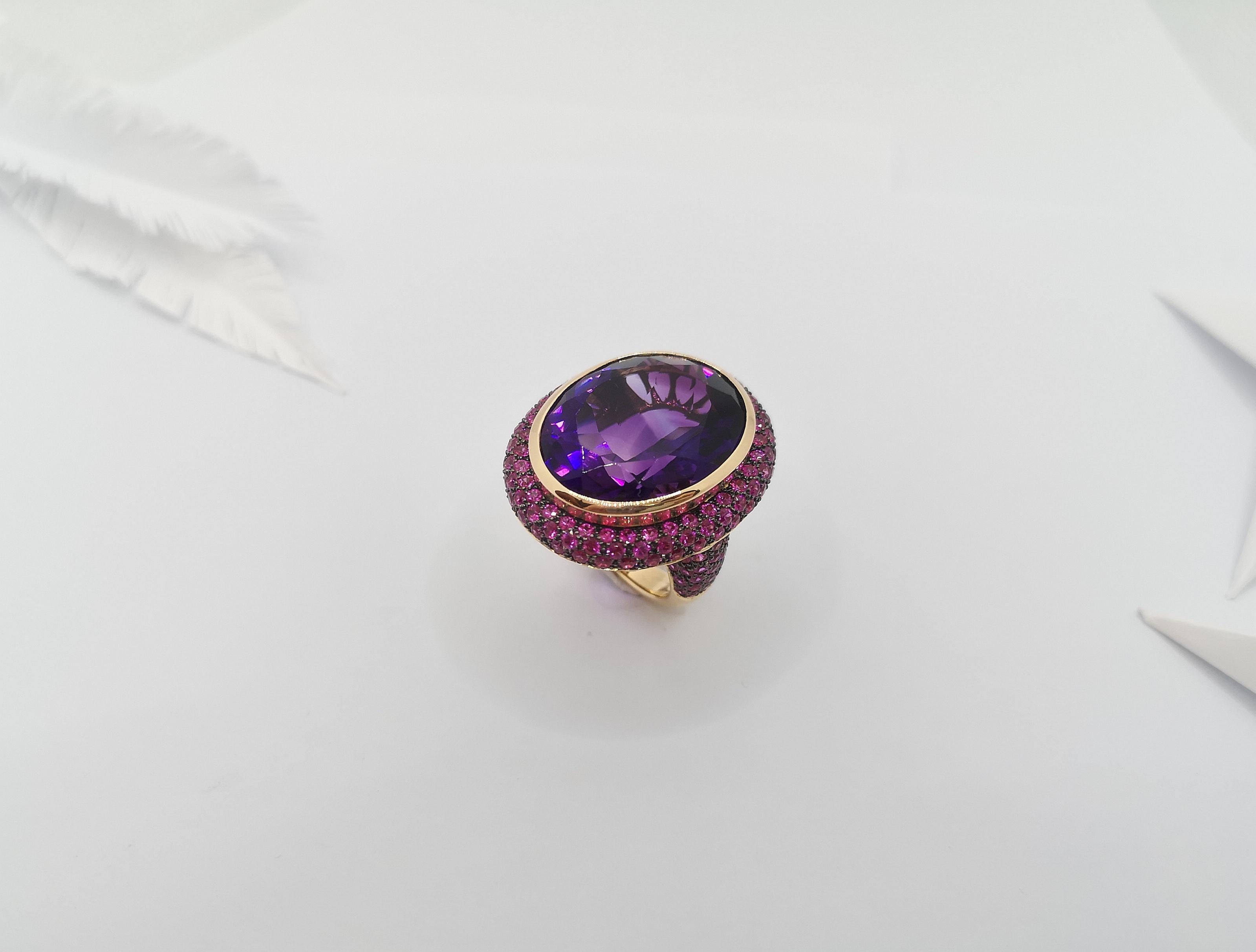 Amethyst with Pink Sapphire Ring Set in 18 Karat Rose Gold Settings For Sale 3