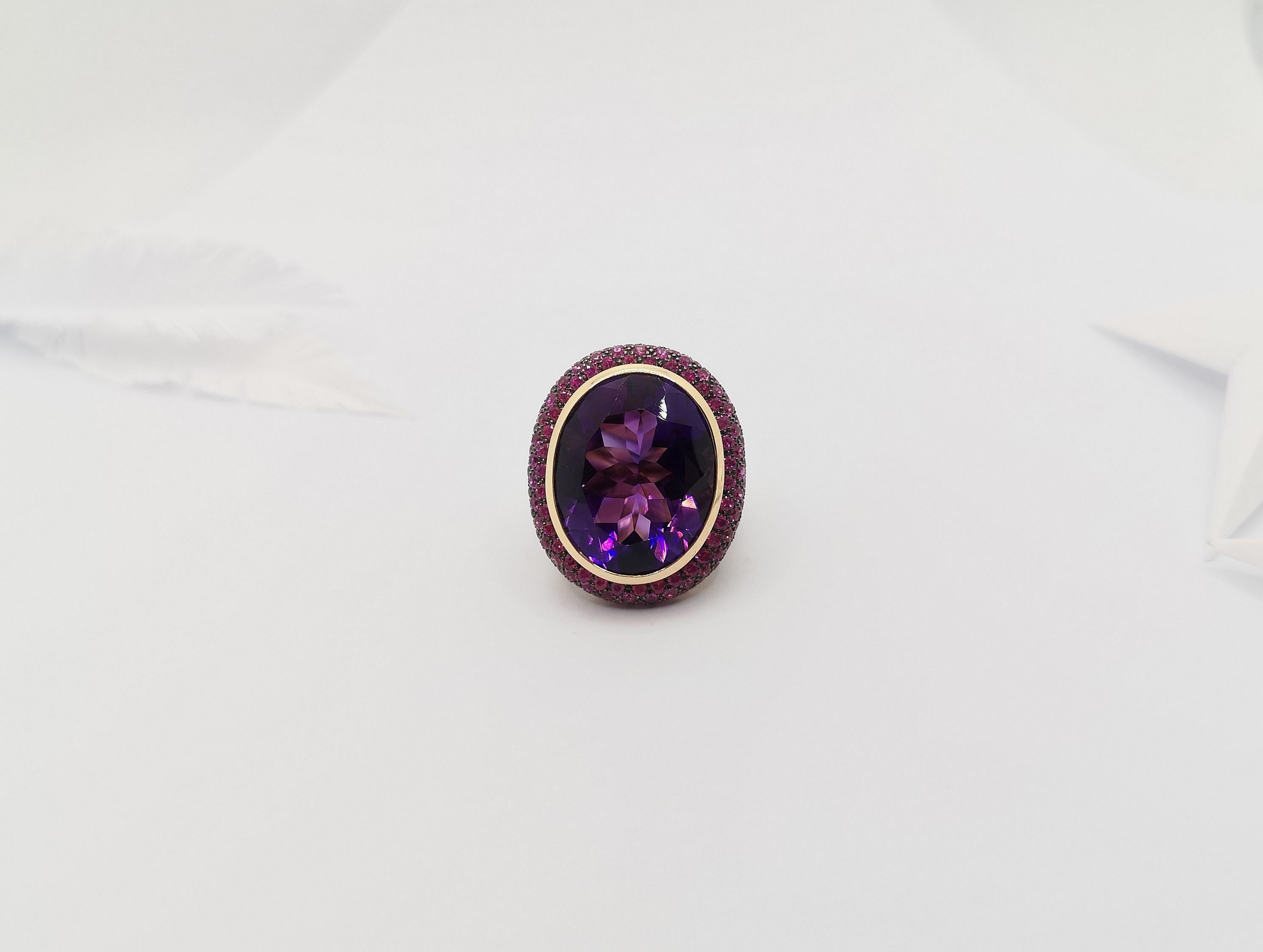 Amethyst with Pink Sapphire Ring Set in 18 Karat Rose Gold Settings For Sale 4