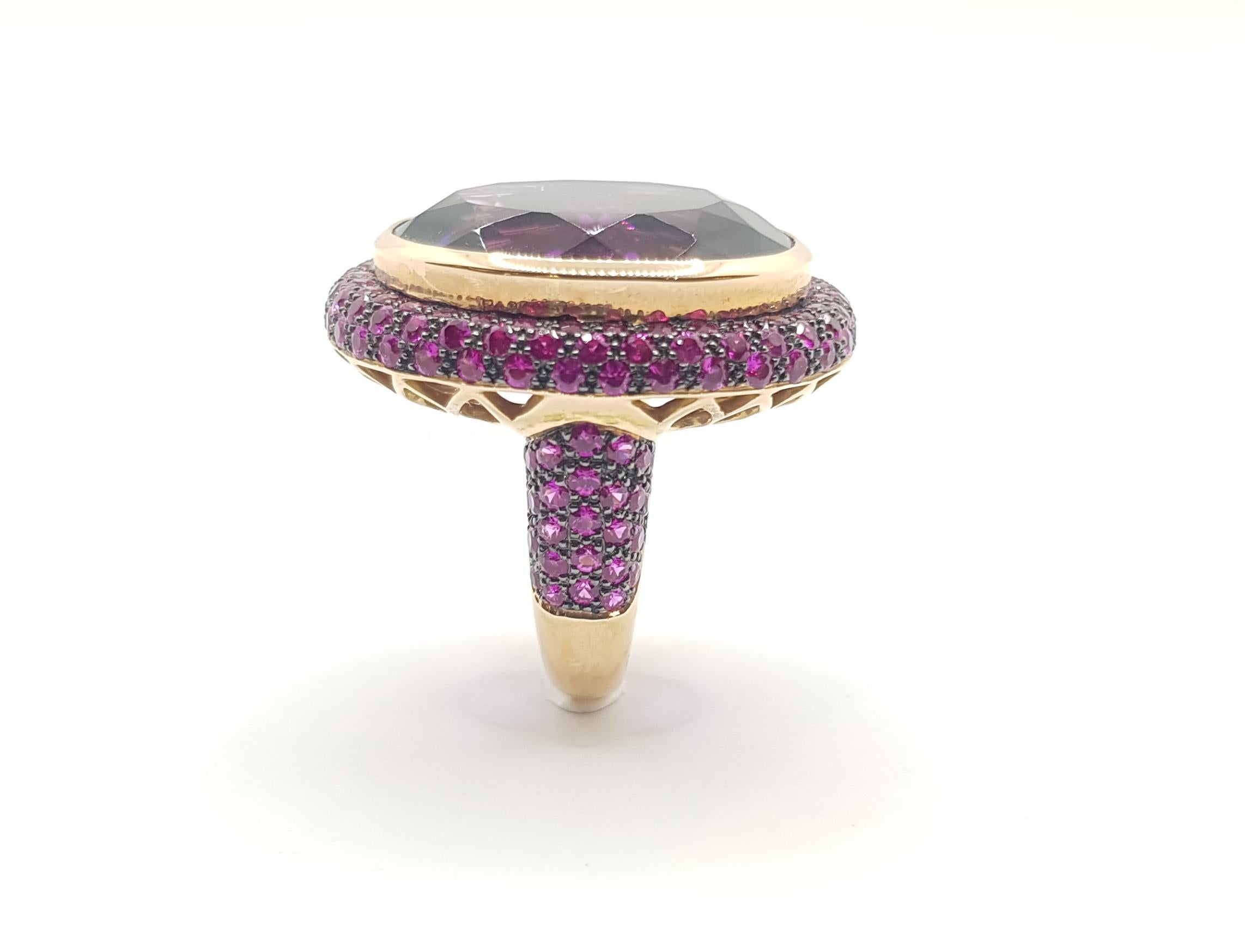 Amethyst with Pink Sapphire Ring Set in 18 Karat Rose Gold Settings In New Condition For Sale In Bangkok, TH