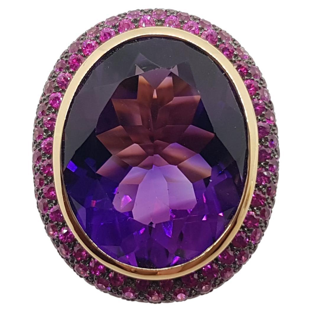 Amethyst with Pink Sapphire Ring Set in 18 Karat Rose Gold Settings For Sale