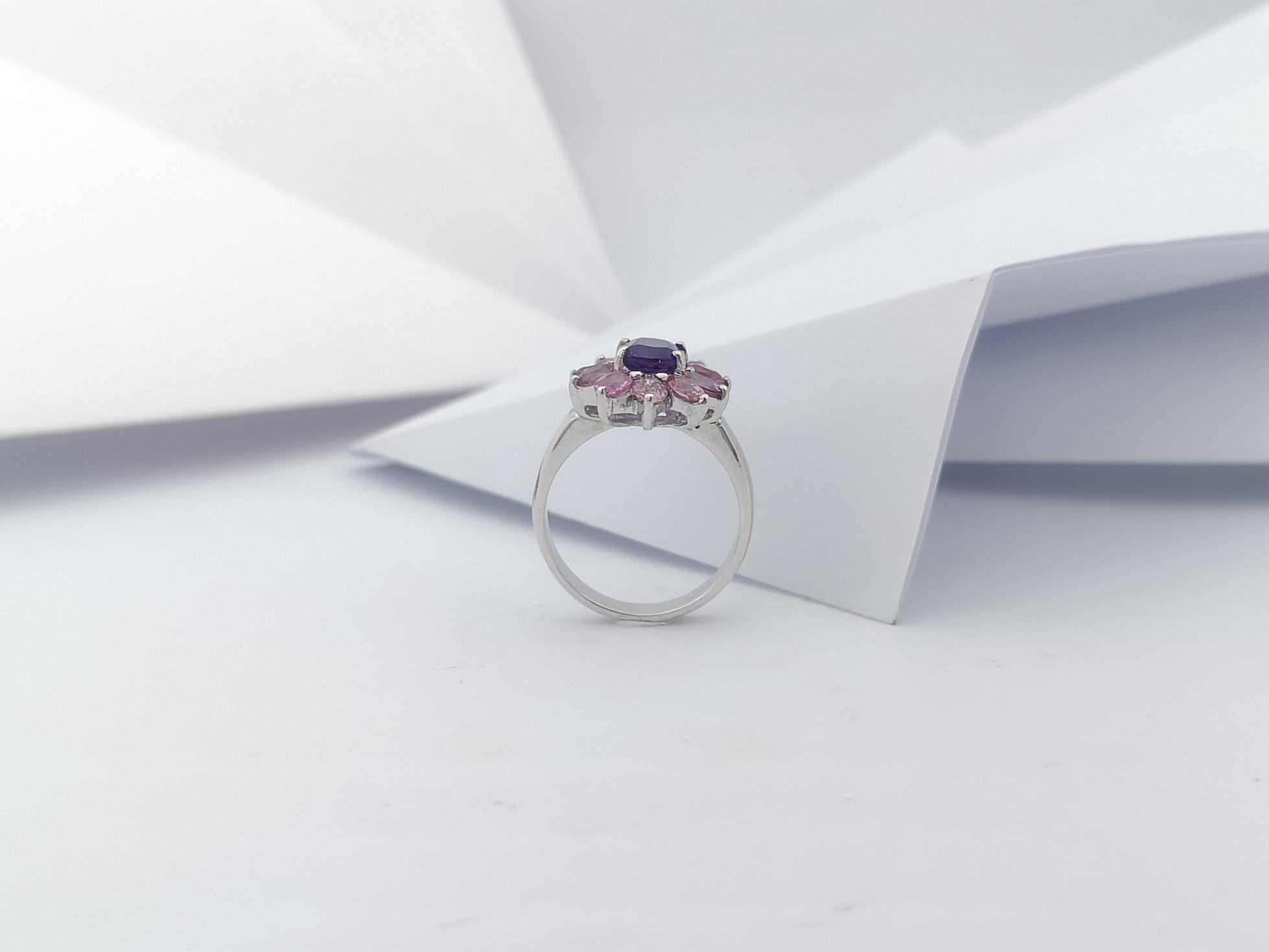 Amethyst with Pink Sapphire Ring set in Silver Settings For Sale 3