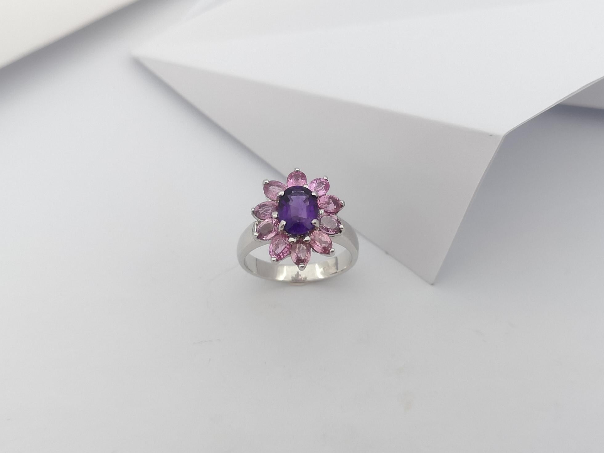 Amethyst with Pink Sapphire Ring set in Silver Settings For Sale 4