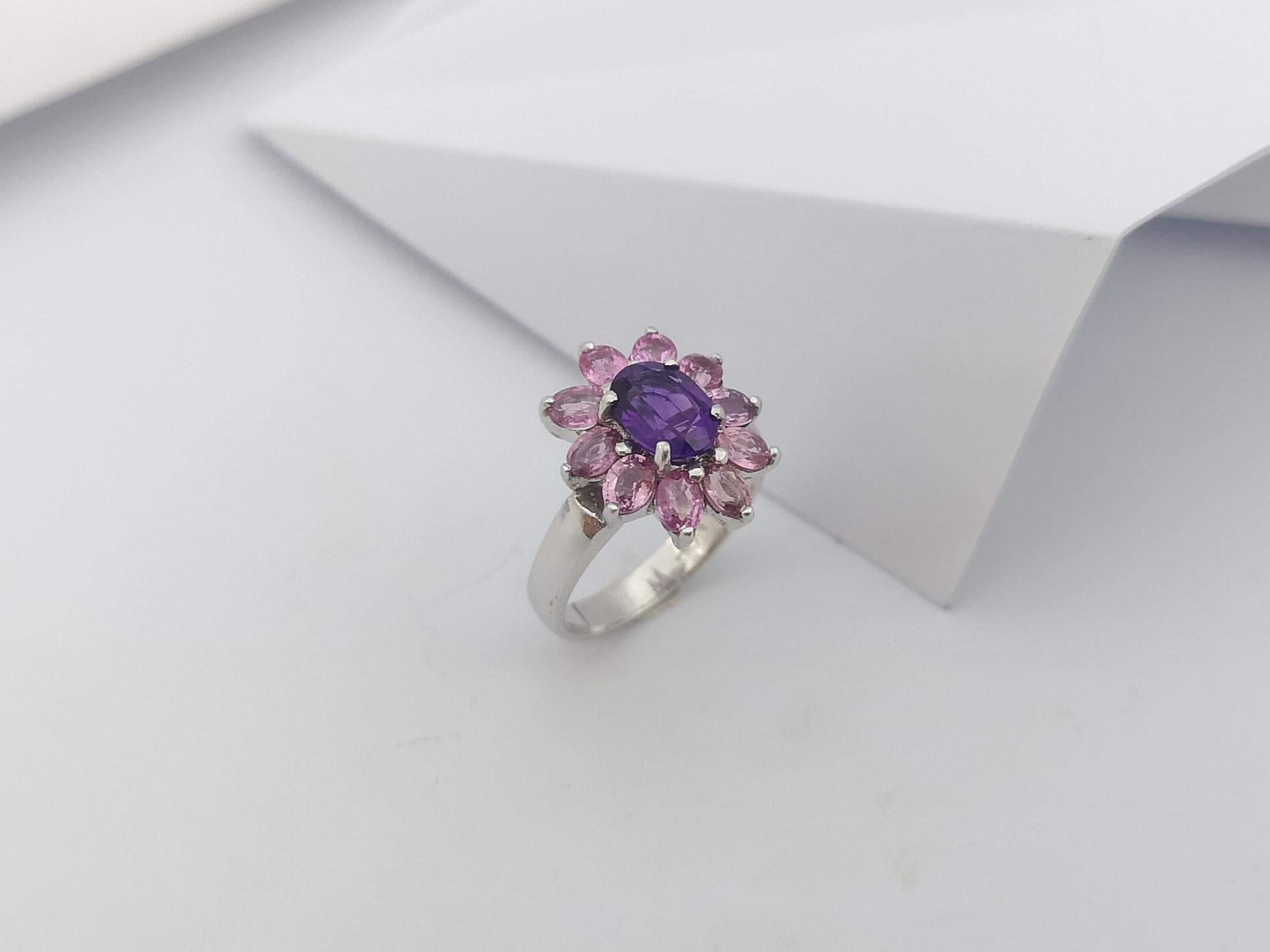 Amethyst with Pink Sapphire Ring set in Silver Settings For Sale 5