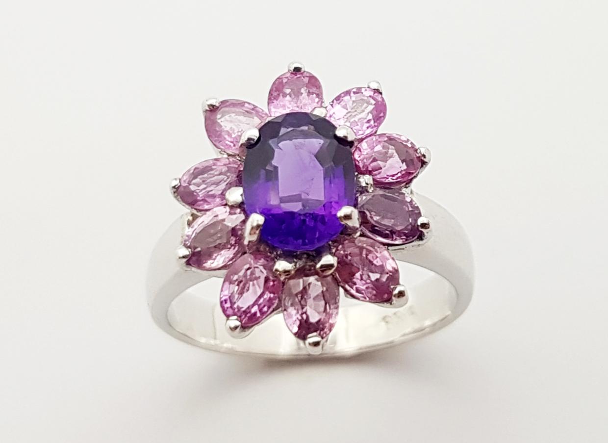 Amethyst with Pink Sapphire Ring set in Silver Settings For Sale 6