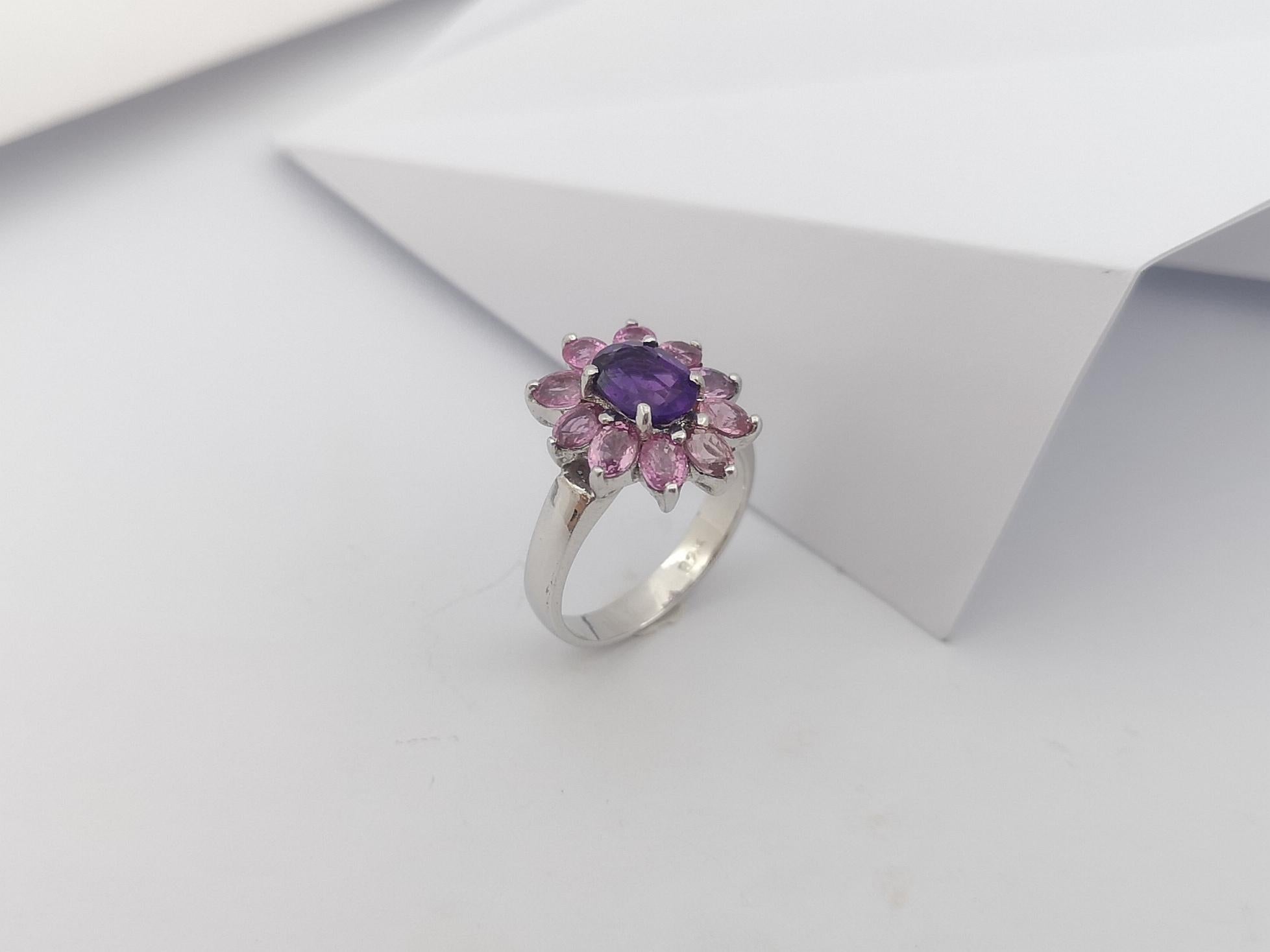 Amethyst with Pink Sapphire Ring set in Silver Settings For Sale 7