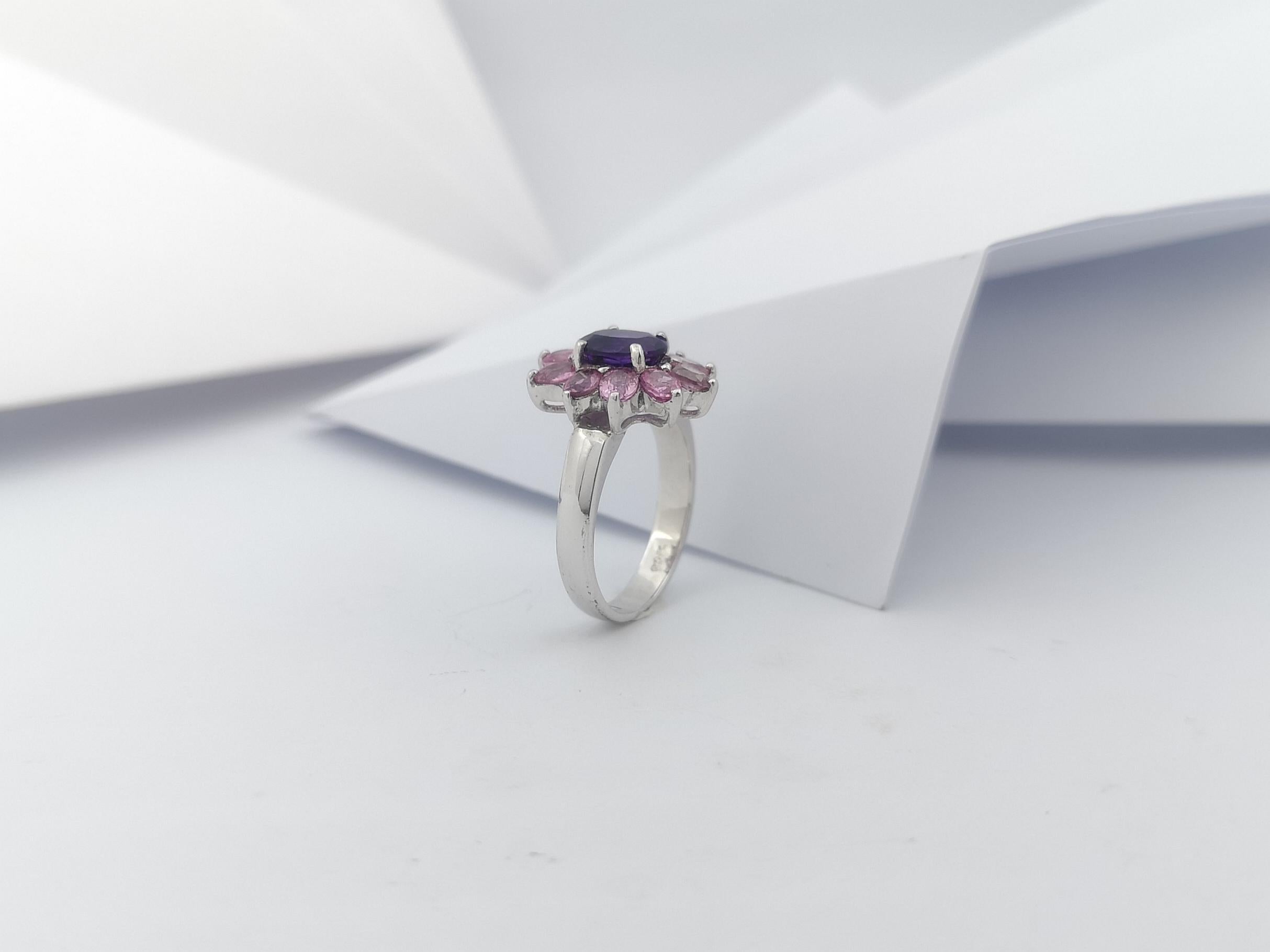 Amethyst with Pink Sapphire Ring set in Silver Settings For Sale 8
