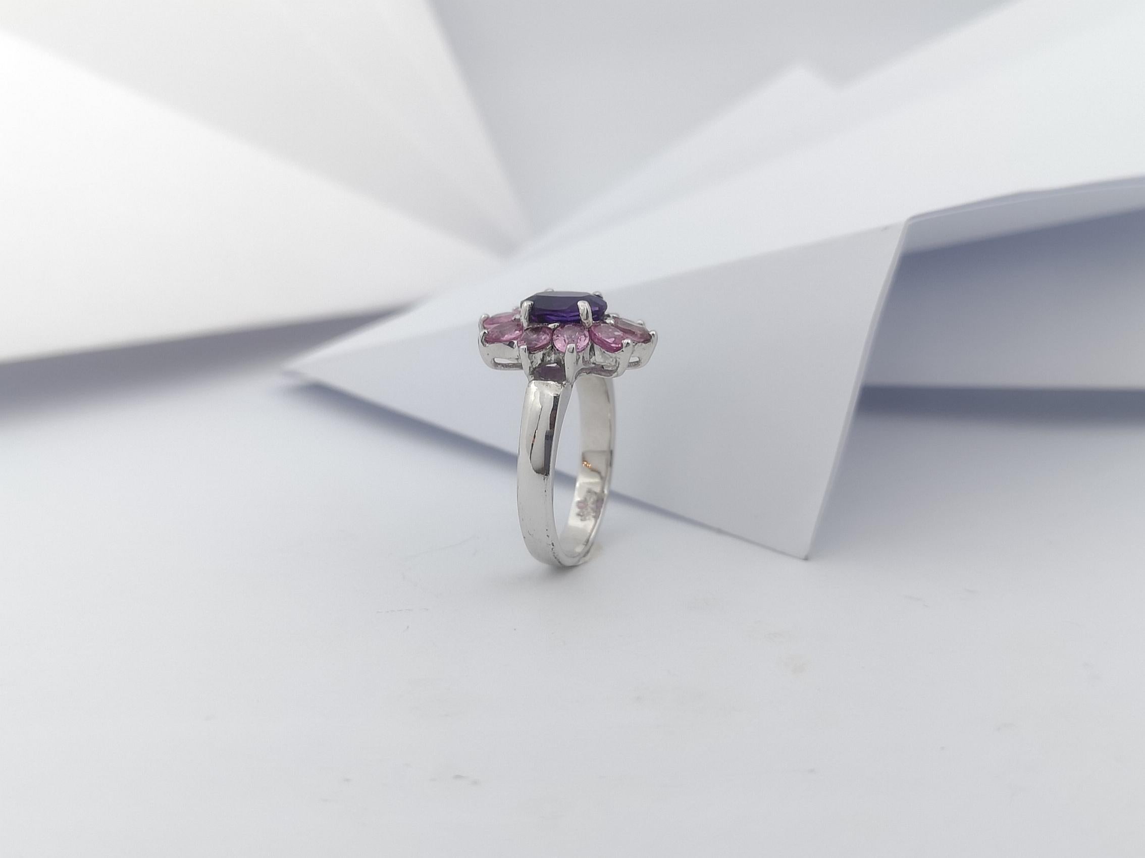Amethyst with Pink Sapphire Ring set in Silver Settings For Sale 9