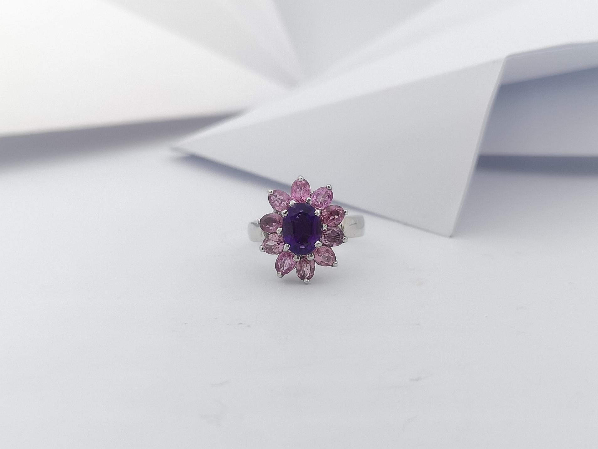 Women's Amethyst with Pink Sapphire Ring set in Silver Settings For Sale
