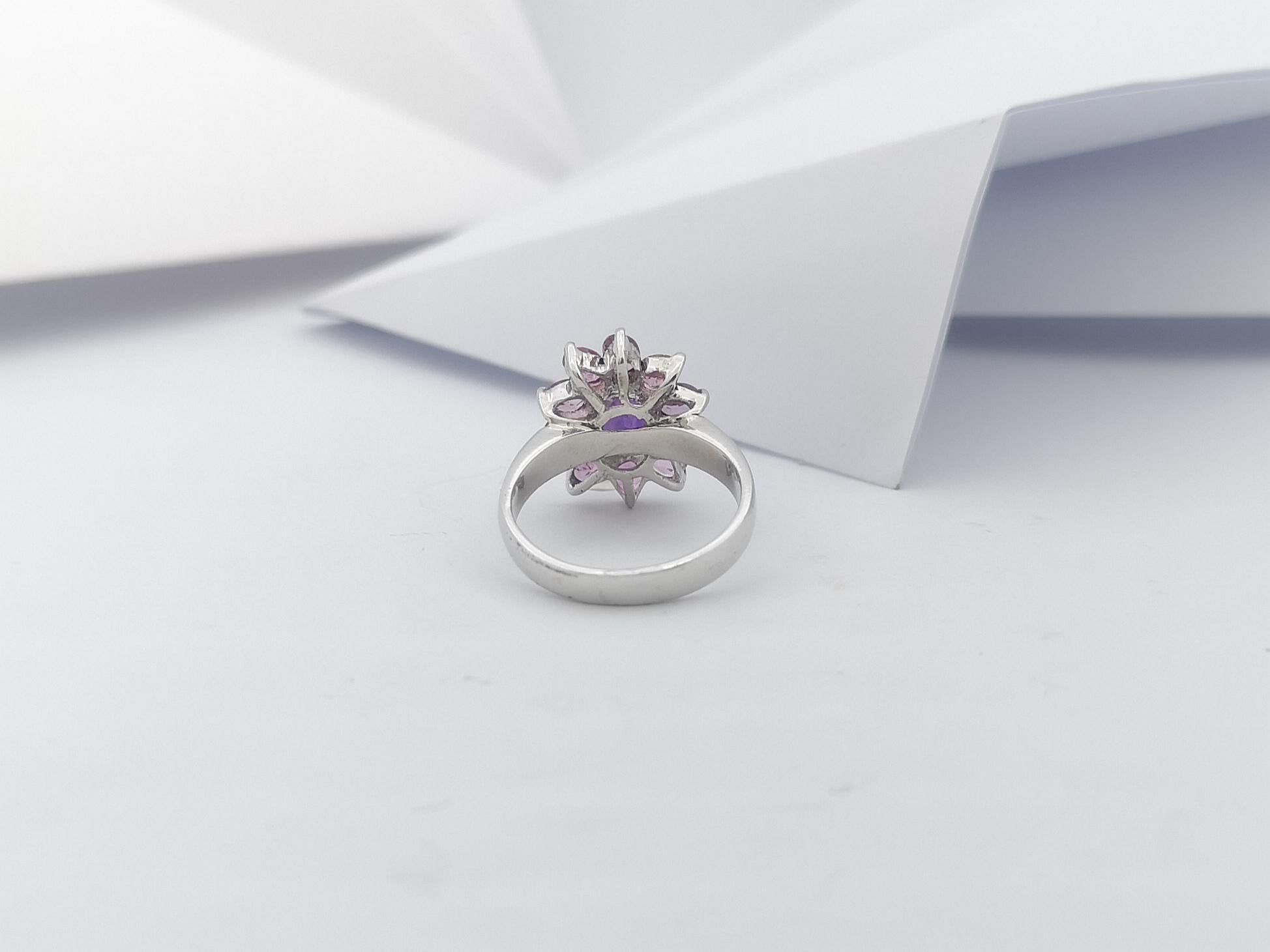 Amethyst with Pink Sapphire Ring set in Silver Settings For Sale 2