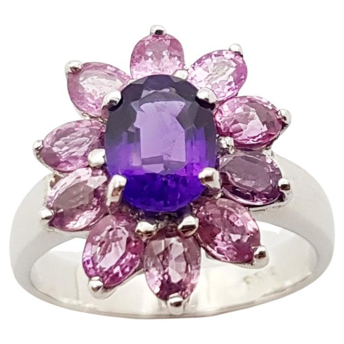 Amethyst with Pink Sapphire Ring set in Silver Settings For Sale