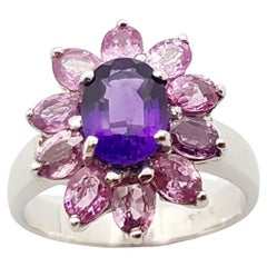 Amethyst with Pink Sapphire Ring set in Silver Settings