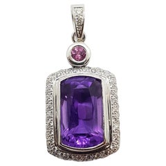 Amethyst with Pink Tourmaline and Diamond Pendant Set in 18 Karat White Gold