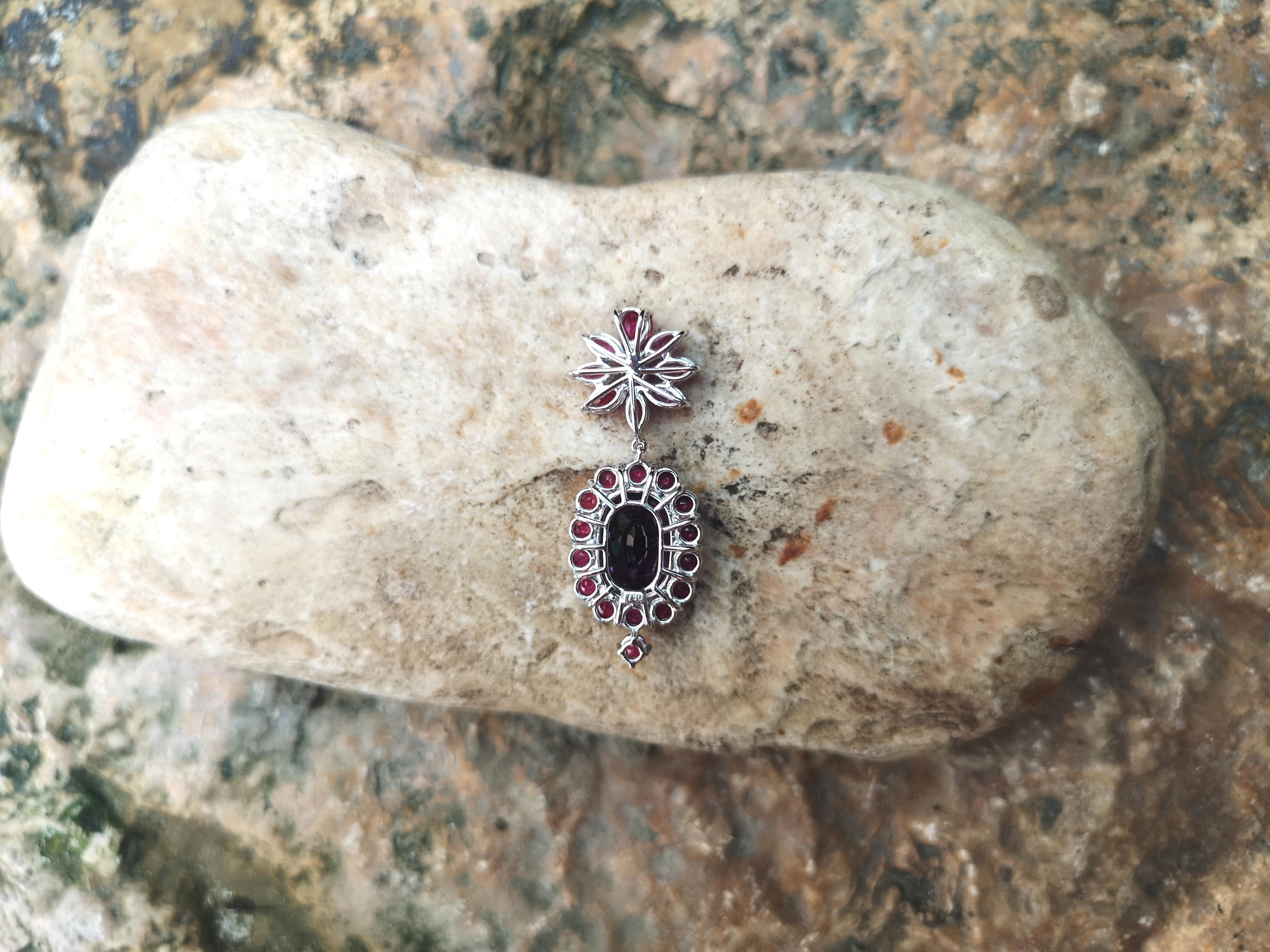 Amethyst with Ruby Pendant Set in 18 Karat White Gold Settings For Sale 1