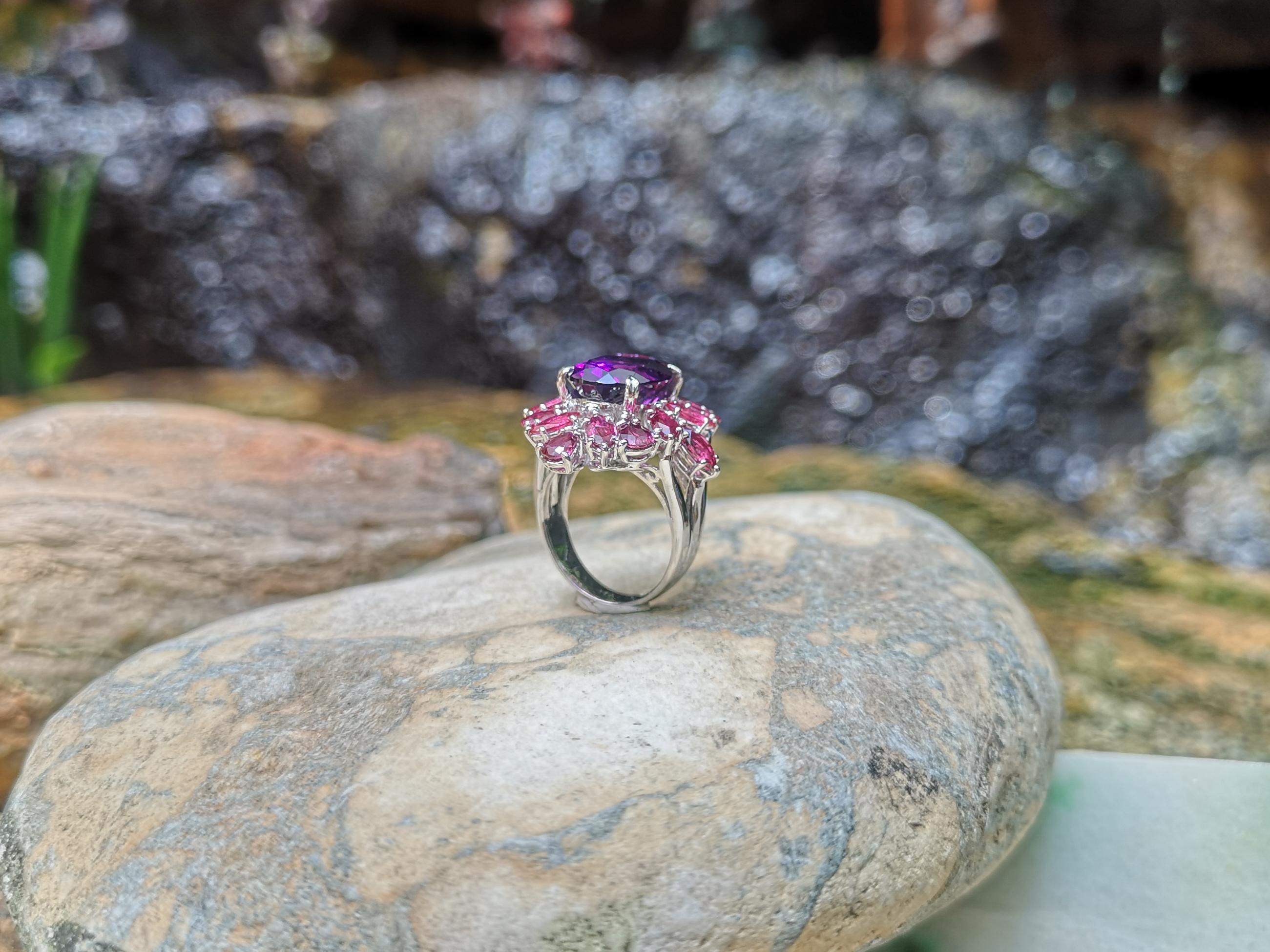 Amethyst with Ruby Ring Set in 18 Karat White Gold Settings For Sale 4