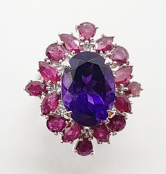 Amethyst with Ruby Ring Set in 18 Karat White Gold Settings