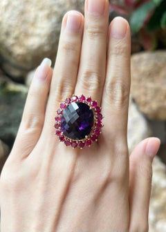 Amethyst with Ruby Ring set in 18K Gold Settings