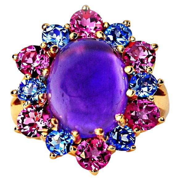 Amethyst with Tanzanite and Tourmaline in Rosegold Cocktail Ring