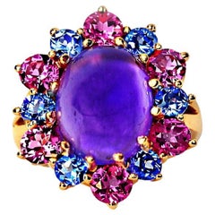 Amethyst with Tanzanite and Tourmaline in Rosegold Cocktail Ring