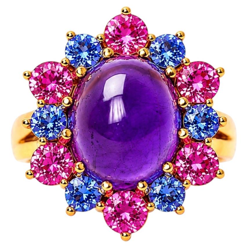 Amethyst with Tanzanite and Tourmaline Cocktail Ring by Alexander Leyser
