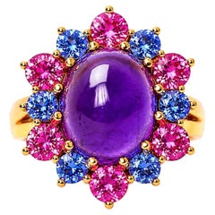 Amethyst with Tanzanite and Tourmaline Cocktail Ring by Alexander Leyser