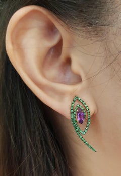 Pendientes de amatista con tsavorita engastados en oro de 18 quilates