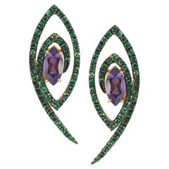 Amethyst with Tsavorite Earrings Set in 18 Karat Gold Settings