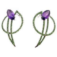 Amethyst with Tsavorite Earrings Set in 18K White Gold by Kavant & Sharart