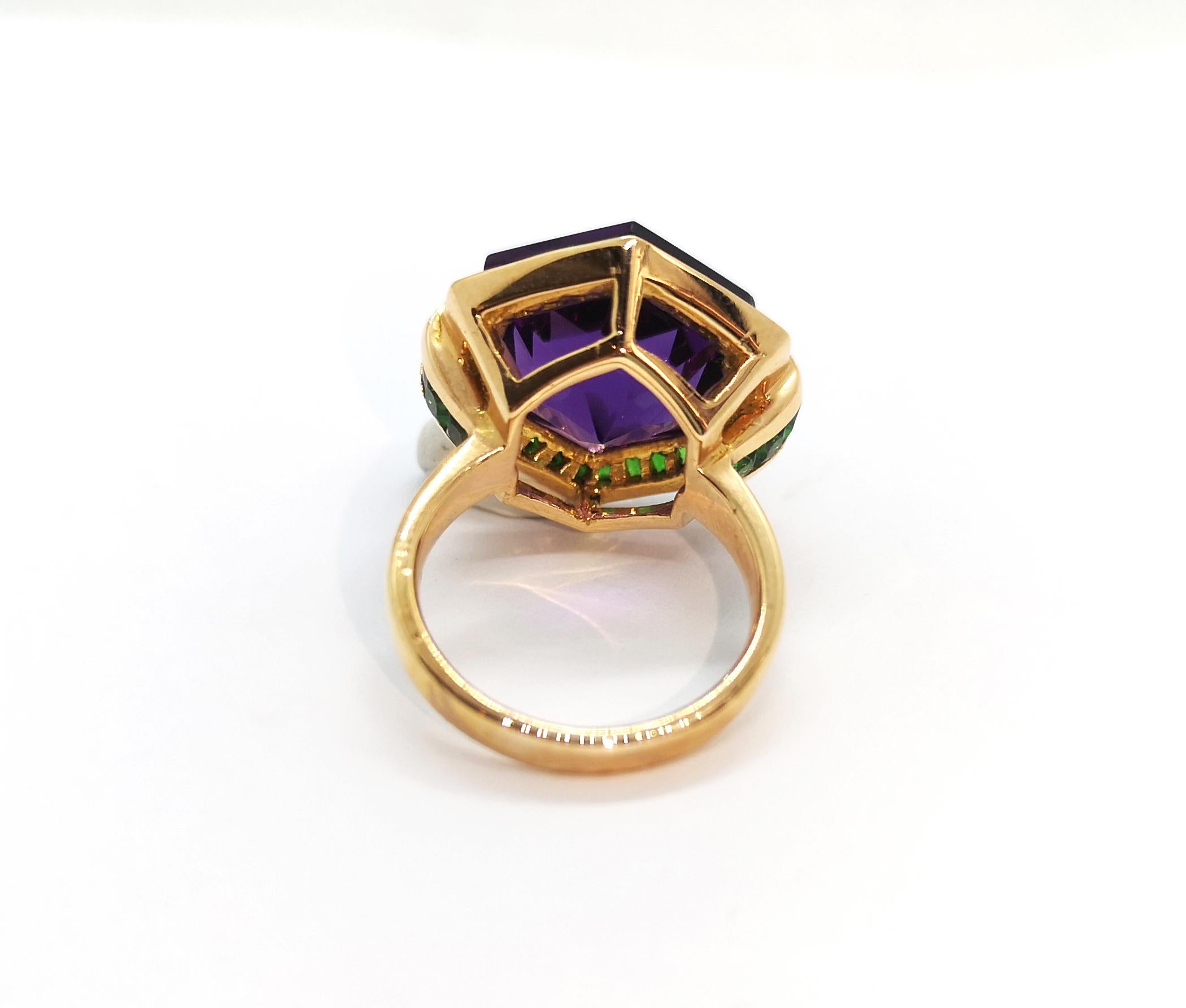 Amethyst mit Tsavorit Ring Set in 18 Karat Roségold Fassung Damen