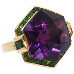 Amethyst with Tsavorite Ring Set in 18 Karat Rose Gold Settings