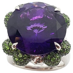 Amethyst with Tsavorite Ring Set in 18 Karat White Gold Settings