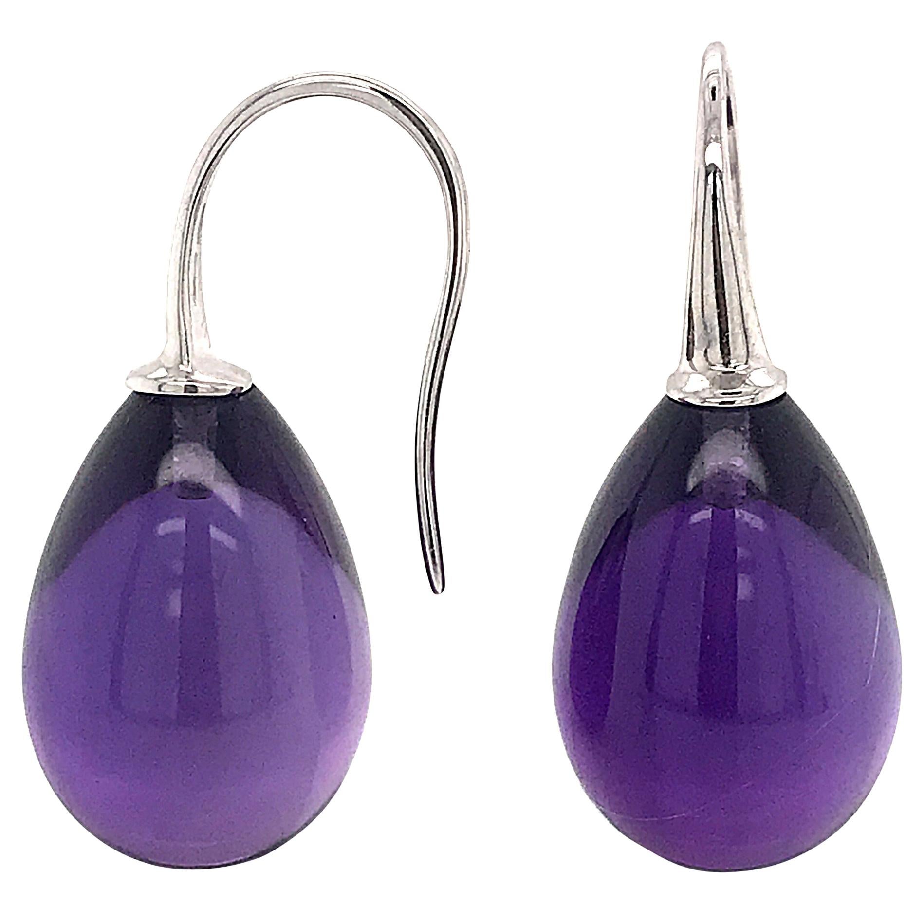 Amethyst with White Gold 18 Karat Drop Earrings